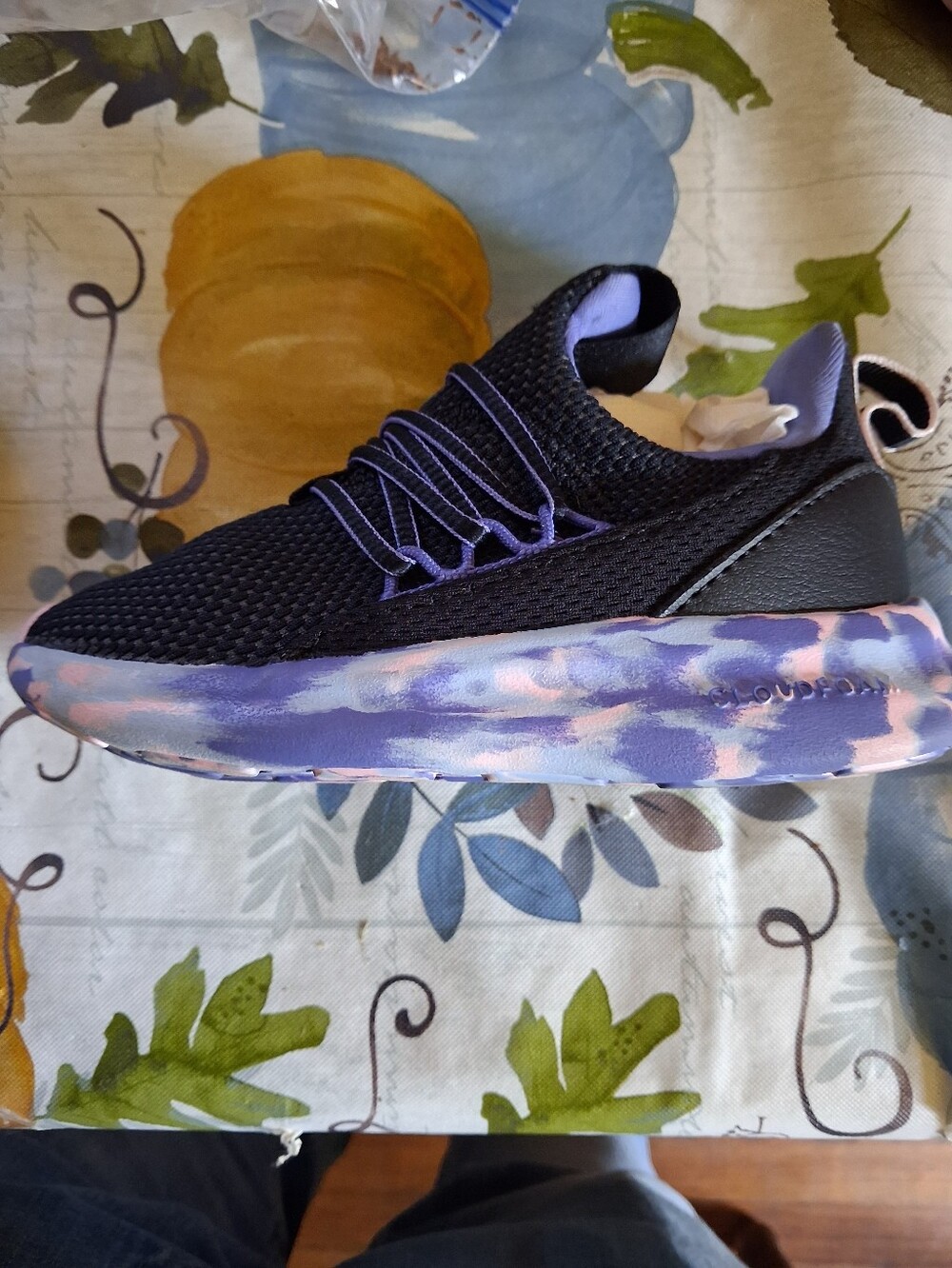 adidas Cloudfoam Kids Sneakers in Black with Purple and Pink Accents